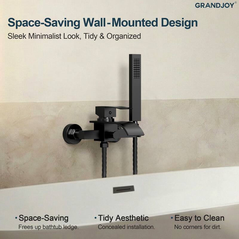 GRANDJOY Wall-mount Waterfall Bathtub Faucet with Handheld Shower