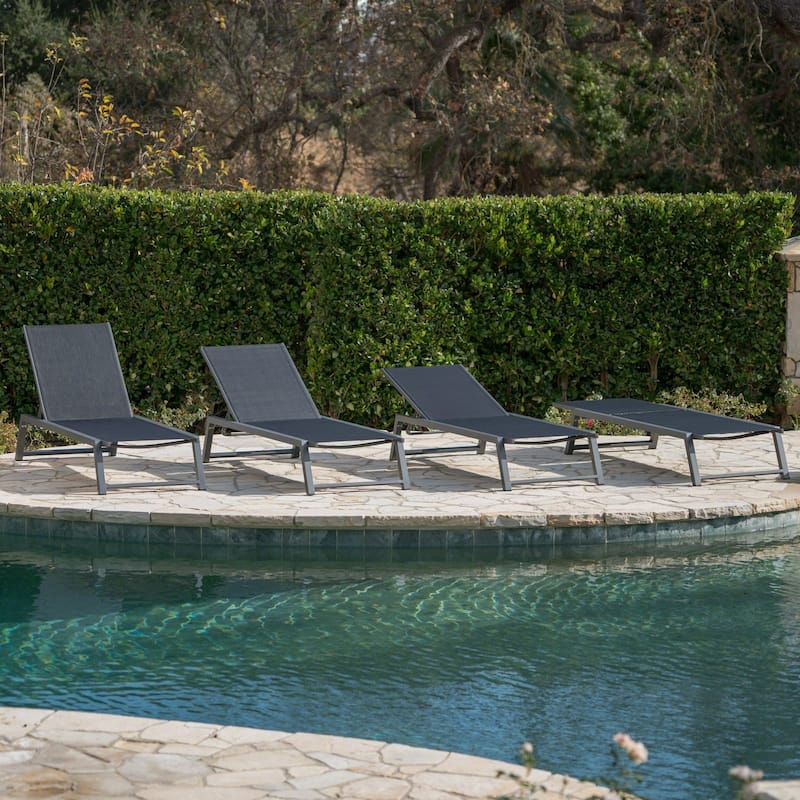 Myers Outdoor Aluminum Mesh Chaise Lounge (Set of 4) by Christopher Knight Home