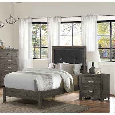 Contemporary Bedroom 3pc Set Bed and Two Nightstands Dark Gray Finish