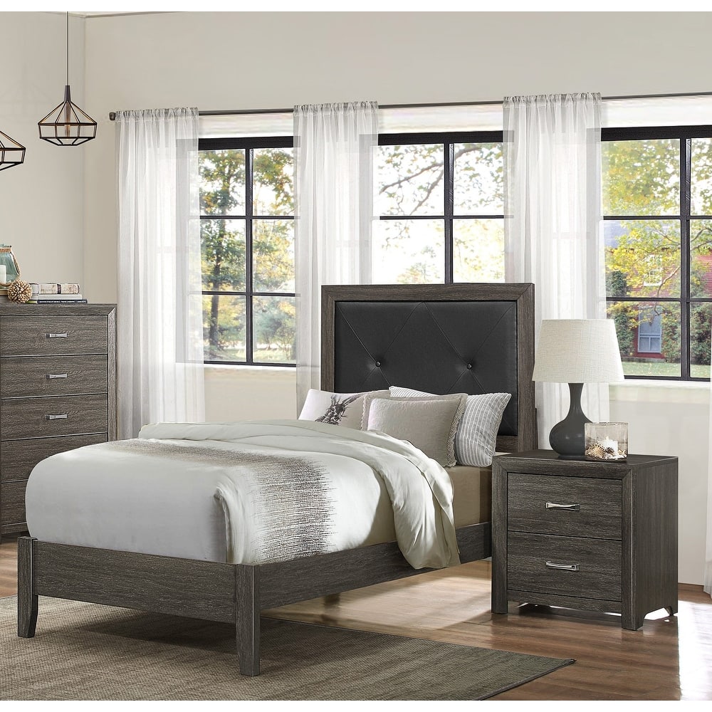 Contemporary Bedroom 3pc Set Bed and Two Nightstands Dark Gray Finish