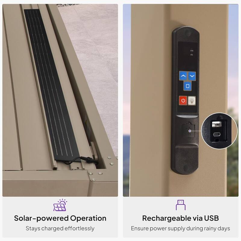 PURPLE LEAF Solar Louvered Pergola with LED String Lights Aluminum Outdoor Pergola with Adjustable Roof for Patio Garden