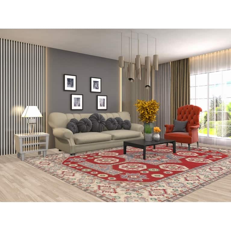 Red Kazak Oriental Area Rug Hand-Knotted Wool Carpet - 8'6"x 11'6"