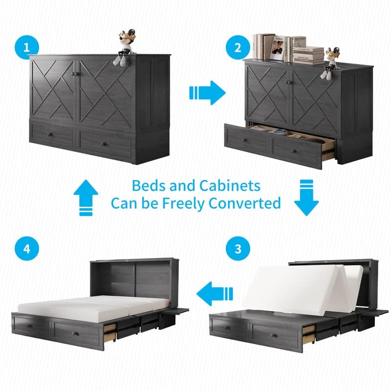 Mixoy Murphy Bed Chest with Mattress and Storage