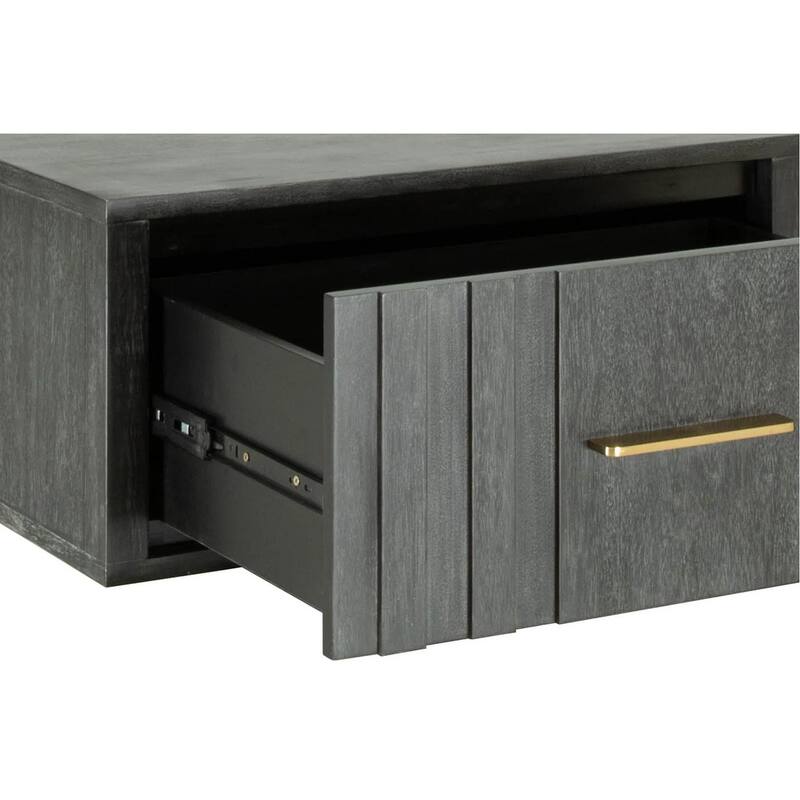 Modrest Manchester Contemporary Platform Dark Grey Bed with Two Nightstands