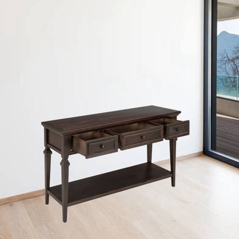 TREXM Classic Retro Style Console Table with Three Top Drawers Bed
