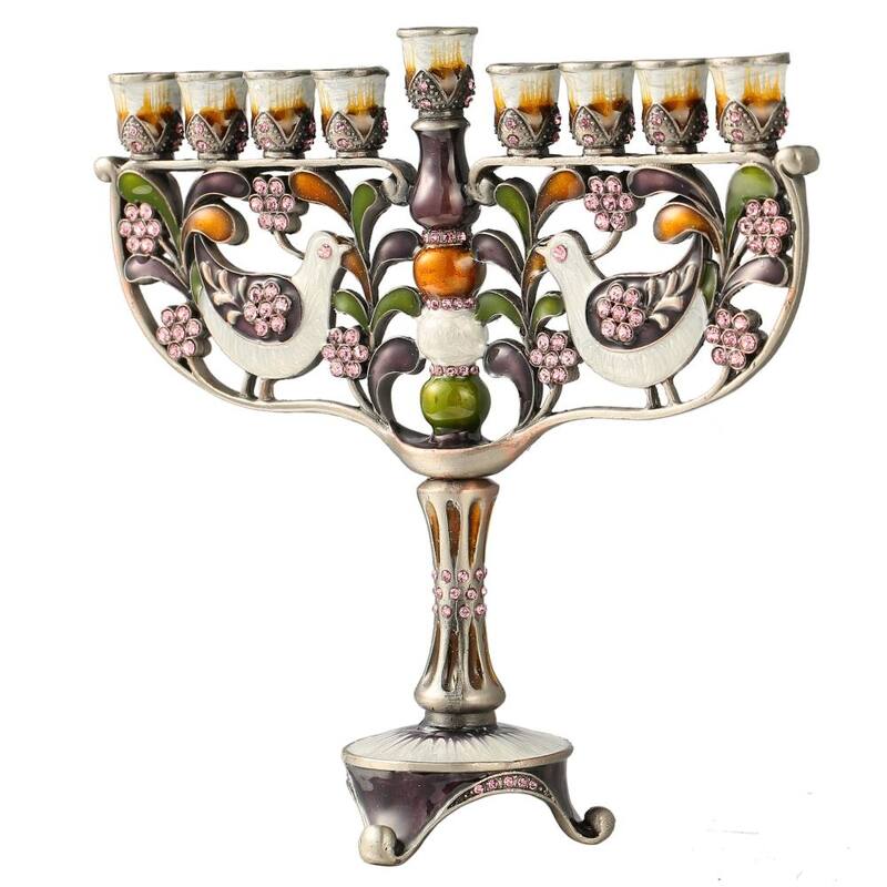 HandPainted Enamel Menorah Candelabra w/Gold Accents Matashi Crystals