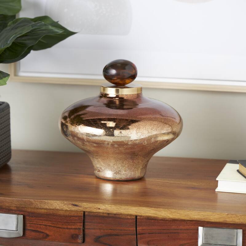 Copper Glass Speckled Ombre Living Room Decorative Jars with Textured Top Knob and Gold and Beige Accents - Copper - 9"W, 9"H