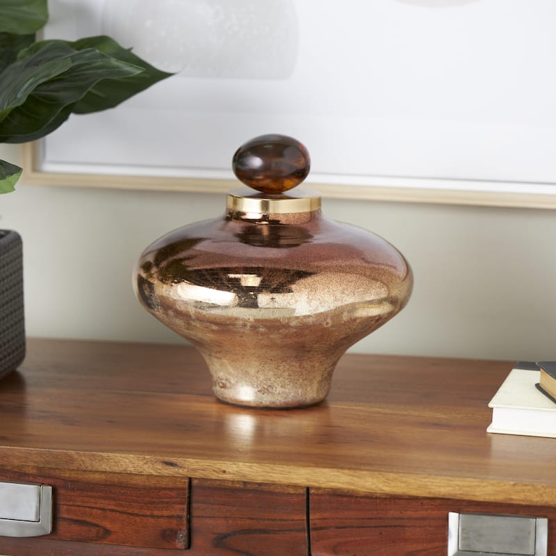 Glass Speckled Ombre Living Room Decorative Jars with Textured Top Knob and Gold and Beige Accents - Copper - Roche River Decor