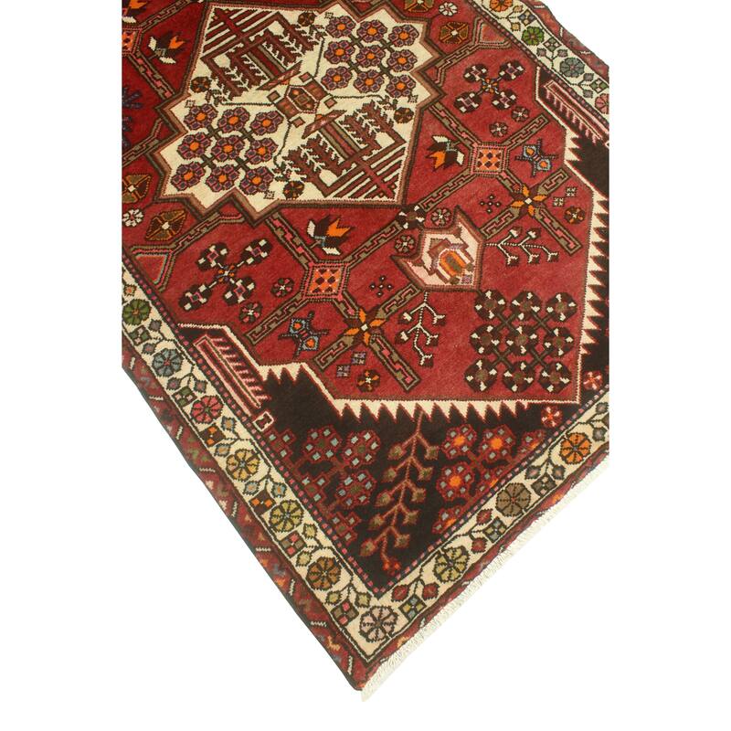 Fine Vintage Distressed Masud Red/Ivory Runner - 3'10" x 10'7"