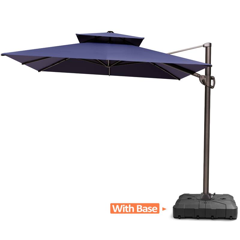 Pellebant Outdoor Patio 9 FT x 11.5 FT Double Top Cantilever Offset Umbrella with HDPE Base