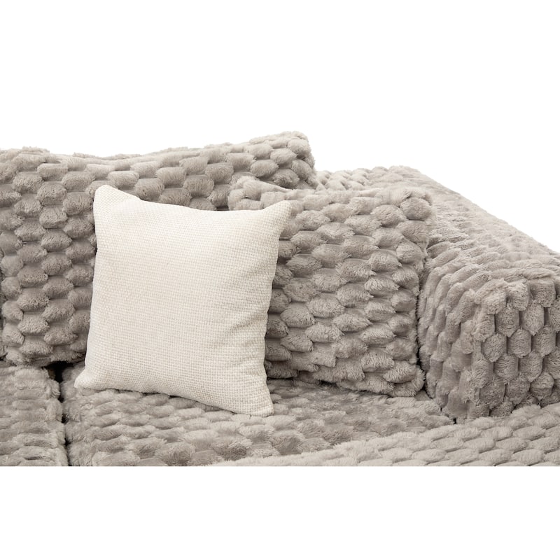 Modular Sectional Sofa with Bubble Velvet Upholstery, 2 Movable Ottomans and 4 Throw Pillows for Living Room