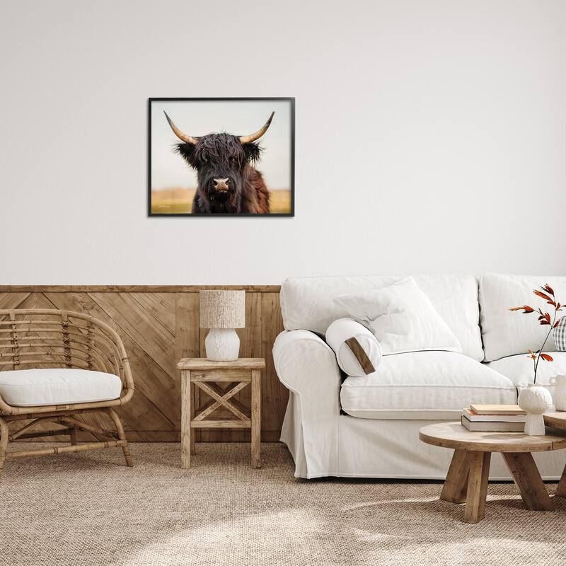 Stupell Black Highland Cow Portrait Framed Giclee Art Design by Dakota Diener