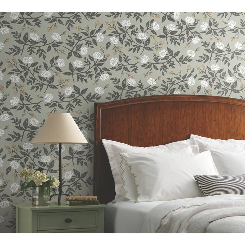 Rifle Paper Co. Peonies Grey Floral Premium Peel + Stick Wallpaper