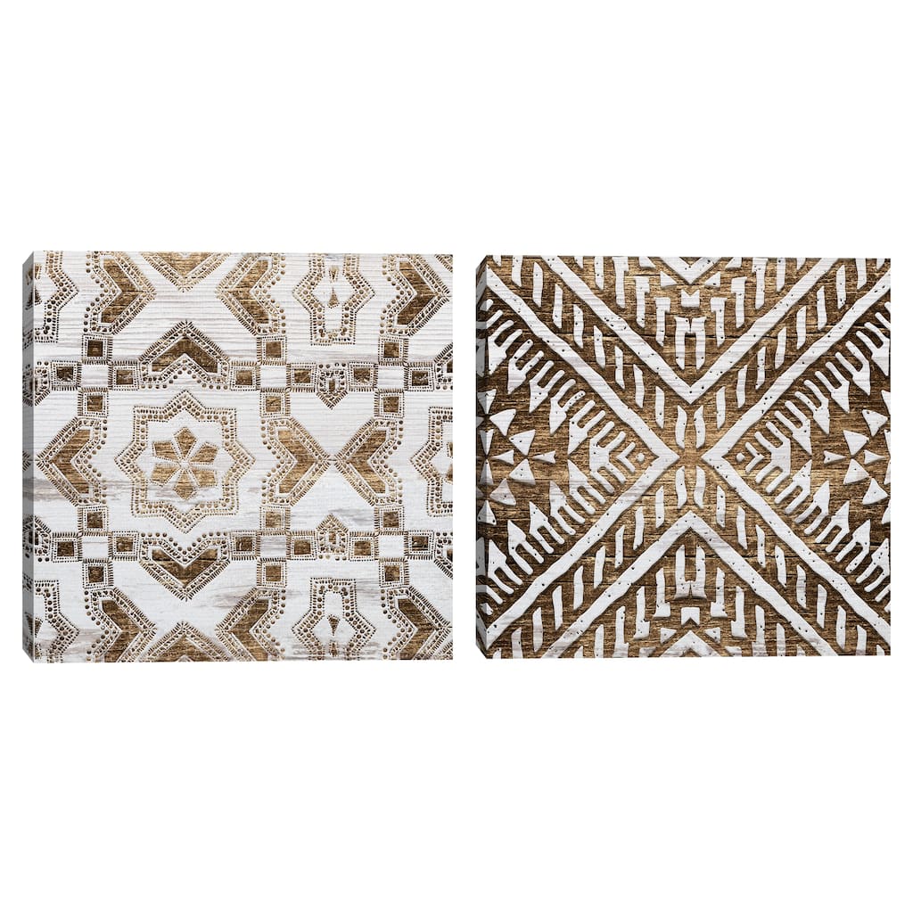 Wood Tile African 1 & 2 by Nikki Chu Canvas Art Prints