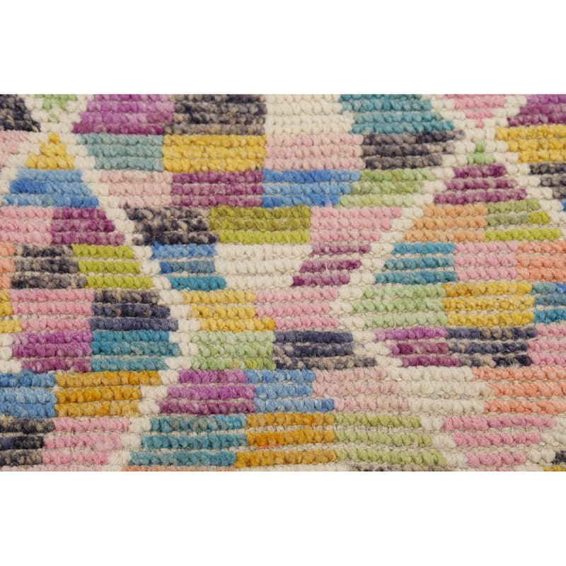Trellis Striped Moroccan Oriental Runner Rug Handmade Wool Carpet - 2'4"x 12'9"