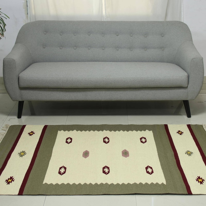 Handmade Desert Delight Wool dhurrie rug (India ) - Big