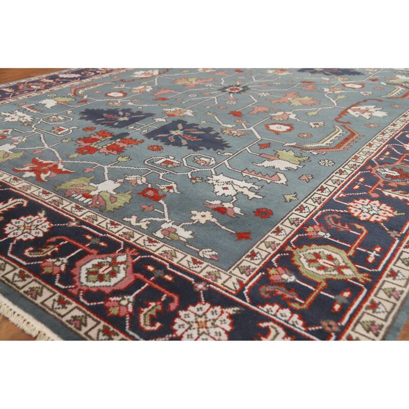 Hand Knotted Oriental 100% Wool Carpet Traditional Geometric Navy Blue & Blues Heriz (serapi) Area Rug - 11' 10'' X 8' 9''