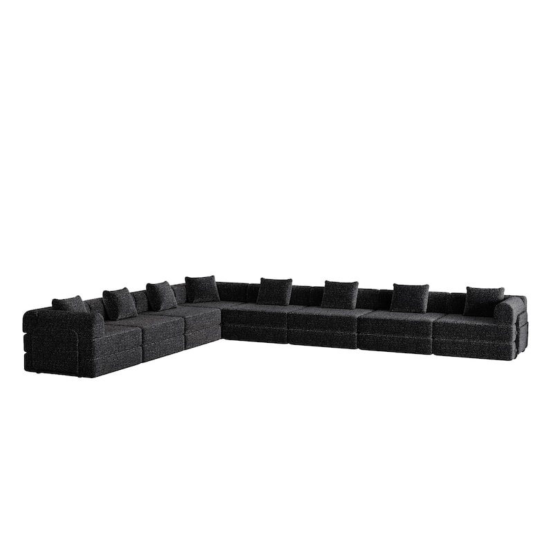 8 Seater Folding Couch Modular Chenille Sectional Sofa Freely Combined Sleeper Sofa Bed with Storage Pockets and Anti-slip Pads