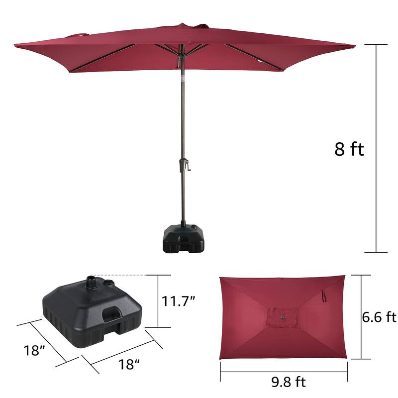 10’ x 6.5’ Tilt and Crank Rectangular Patio Umbrella with Base Stand
