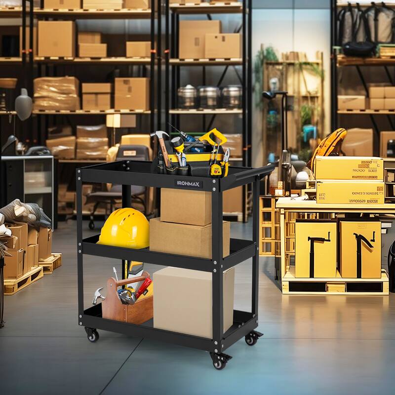 Gymax 3-Tier Rolling Tool Cart w/ 3 Spacious Shelves 4 Universal