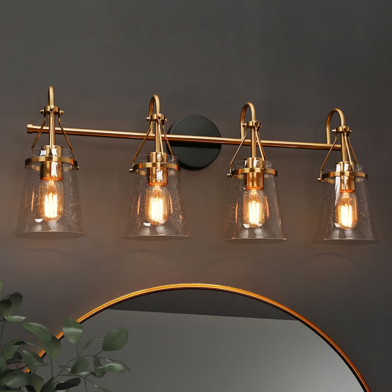 Haye 4-Light Modern Glass Bathroom Vanity Light Gold Wall Sconces - W30"xD6.7"xH13.8" - 30"/4-Light