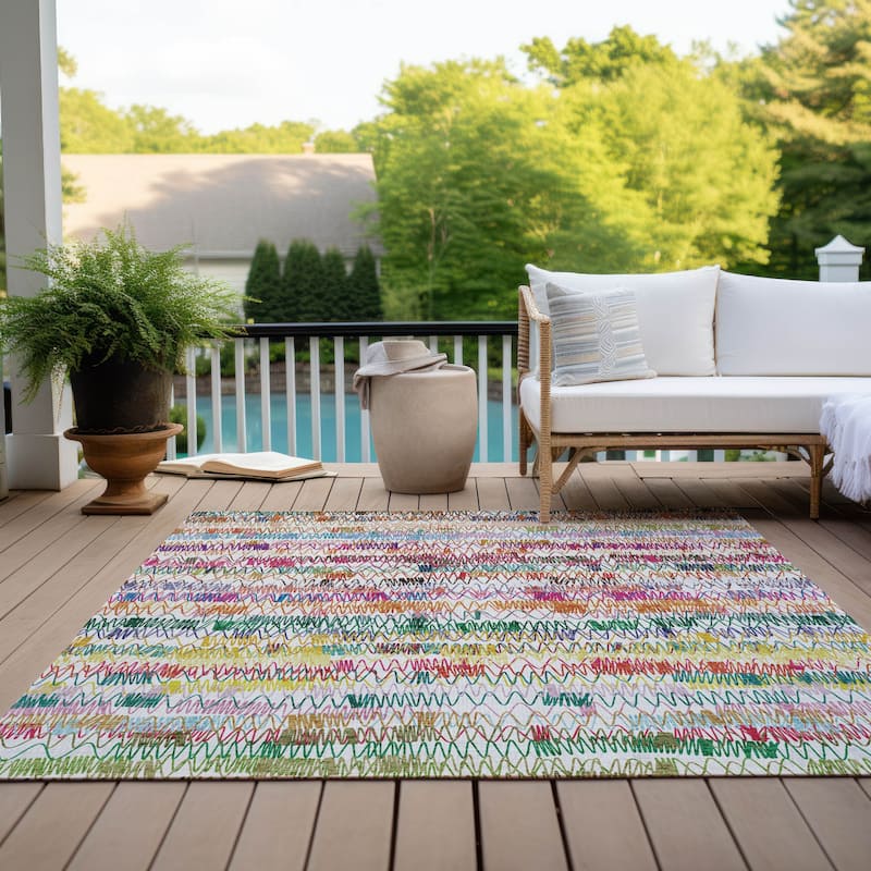 Machine Washable Indoor/ Outdoor Chantille Abstract Zig Zag Rug