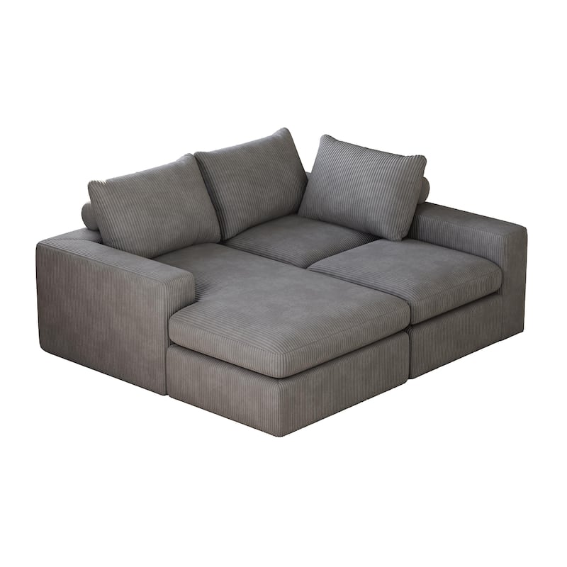 99" Corduroy L-Shaped Sectional Sofa with Chaise and 3 Pillows, No Assembly Required