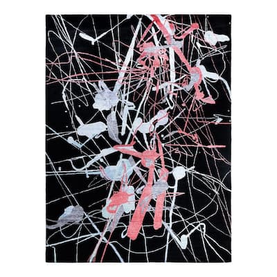 Modern One-of-a-Kind Hand-Knotted Area Rug, Black - 9' 1" x 11' 10"