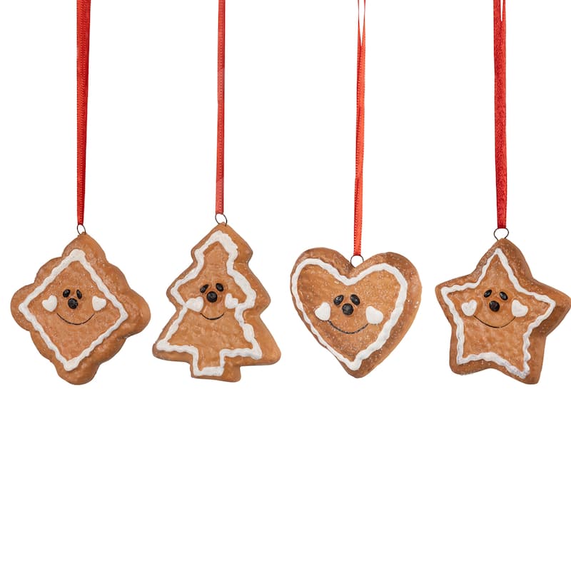 4 Gingerbread Heart, Star, Tree Diamond Christmas Ornaments 2.5"