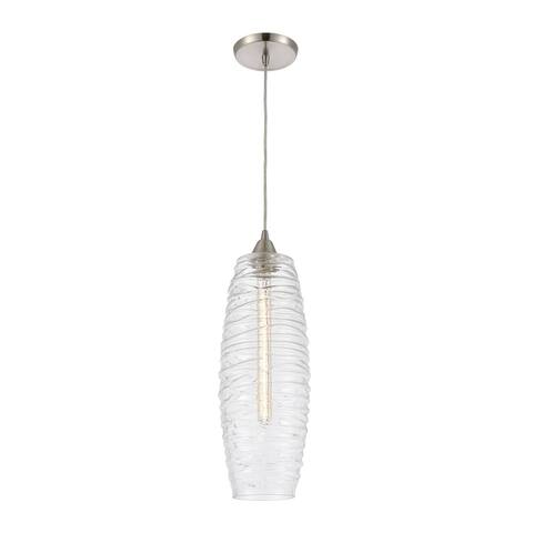 Liz 1-Light Mini Pendant in Satin Nickel with Clear Glass with Ribbed Swirls