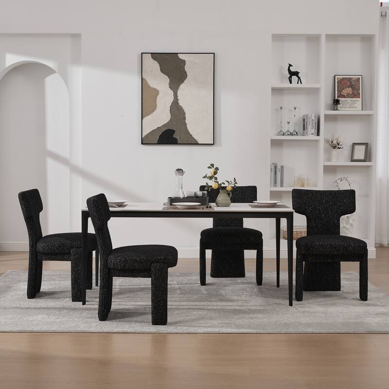 Modern Upholstered Chenille Dining Chair Set, Armless Kitchen Side Chairs Curved Back Accent Chairs w/ Wood Legs for Living Room