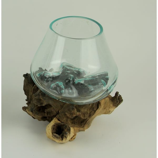 Shop Clear Molten Glass On Teak Driftwood Base Decorative Bowl