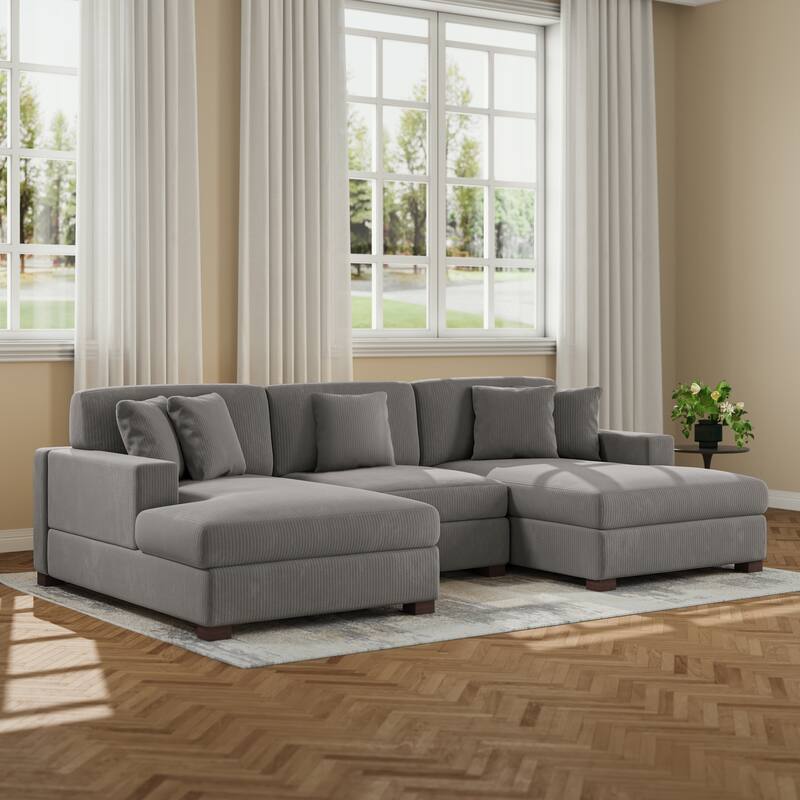 Upholstered Oversized Modular Sectional Sofa Set Corduroy Sleeper Sofa With Chaise