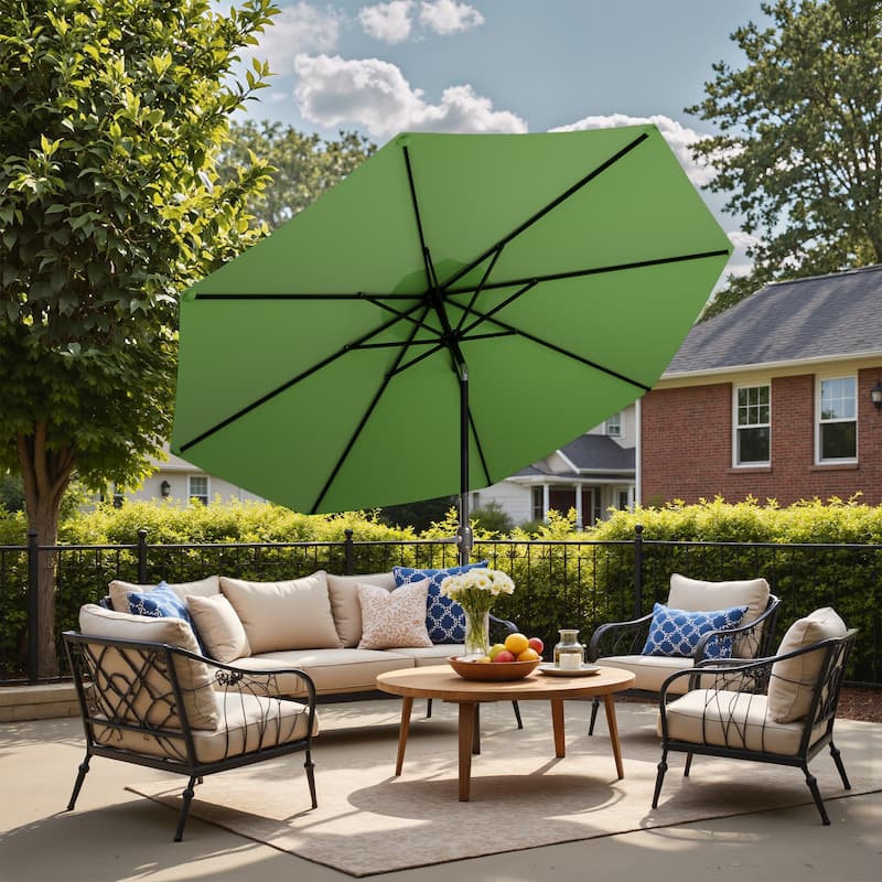 Patiowell 9 FT Outdoor Patio Umbrella, Outdoor Table Umbrella, Yard Umbrella, Market Umbrella with Push Button Tilt and Crank - Forest Green