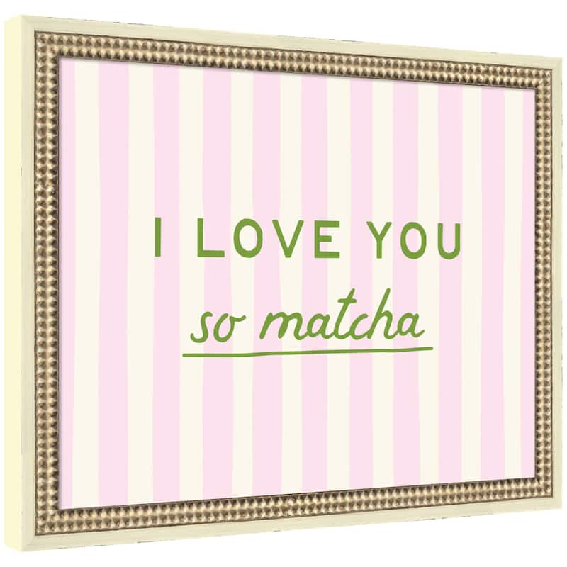 Kate and Laurel I Love You So Matcha Striped Kitchen Art Dopamine Decor for Home by Lucky Guava Framed Wall Art Print