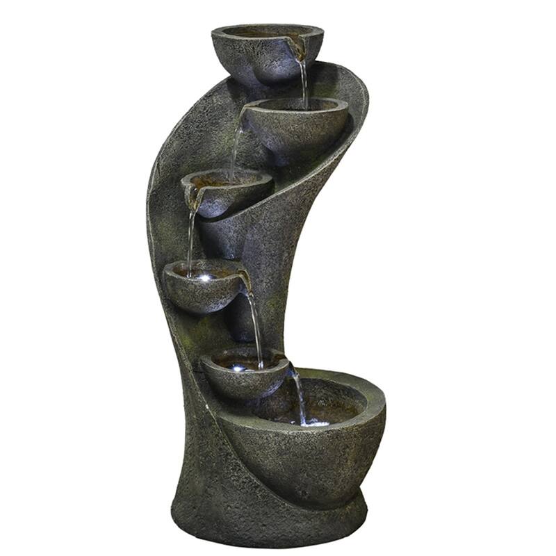 Outdoor Water Fountain w/Light Modern Curved Water Feature for Home