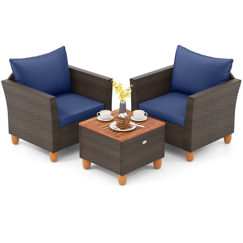 Gymax 3 PCS Patio PE Wicker Furniture Set Outdoor Conversation Bistro