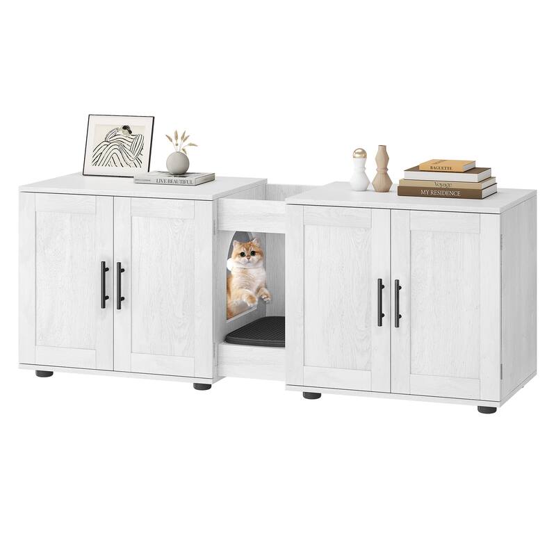 Litter Box Enclosure with Double Cage Cat House for 2 Cats