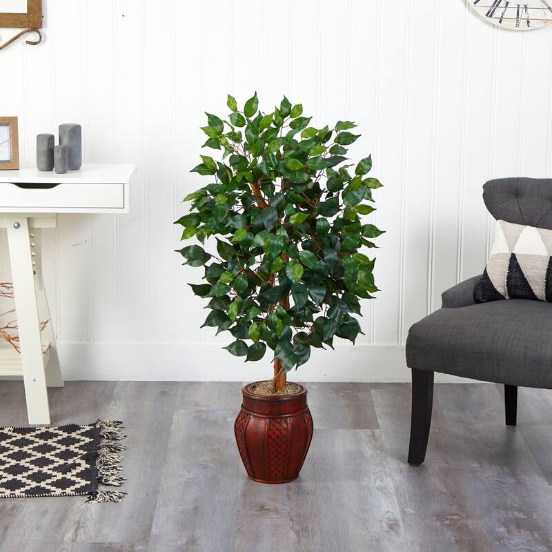Artificial Palm Tree 4ft Indoor Tropical Plant with Woven Planter - Green - 44
