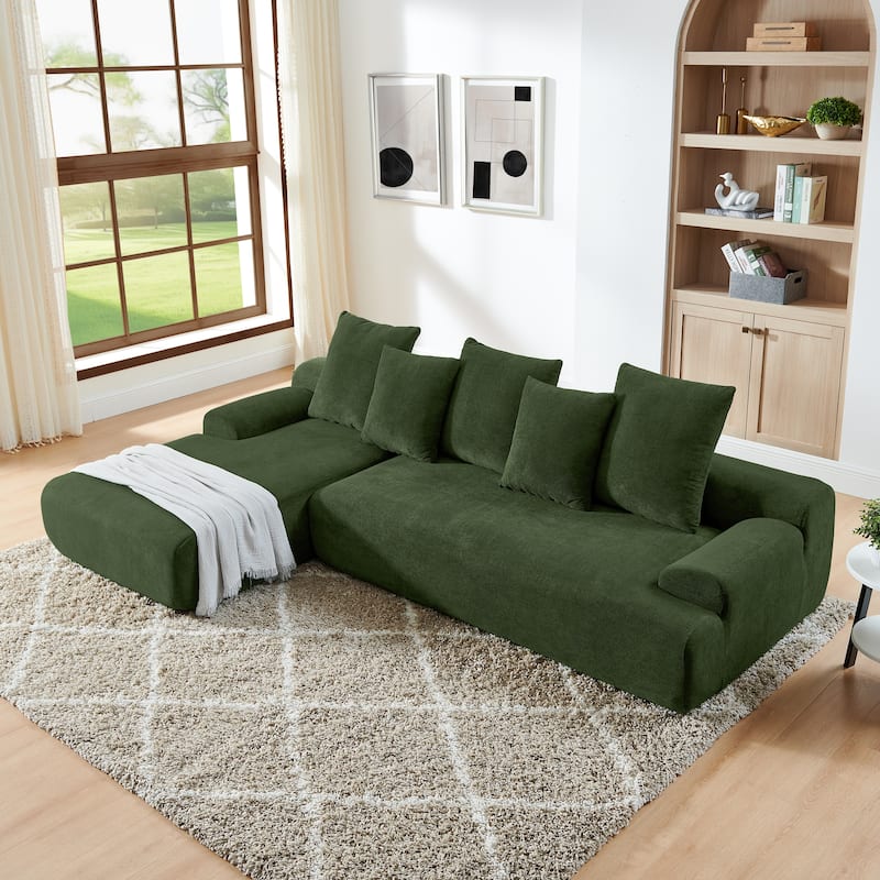 Roomfitters Modern Upholstered L-Shape Sectional Sofa, Modular Compressed Couch for Living Room Bedroom, Melange Velvet - Green