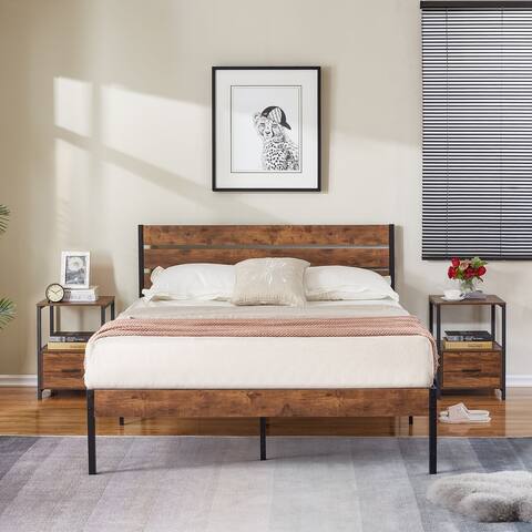 Javlergo 3-pieces Bedroom Set Queen Size Bed and 2 Nightstands with Charging Station USB Port