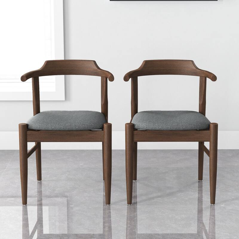 GDFStudio - Daisy Mid-Century Modern Fabric Dining Chair with Solid Wood Frame, Set of 2 - 18.5"W - Brown,Gray