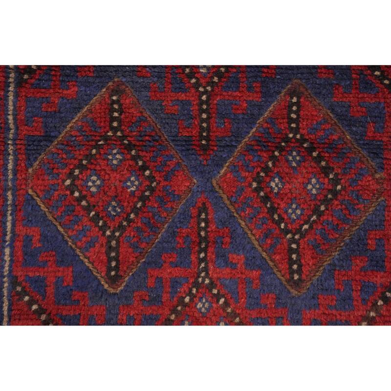 Hand Knotted Oriental 100% Wool Carpet Traditional Tribal Navy Blue & Blues Balouch Runner Rug - 8' 1'' X 2' 0''