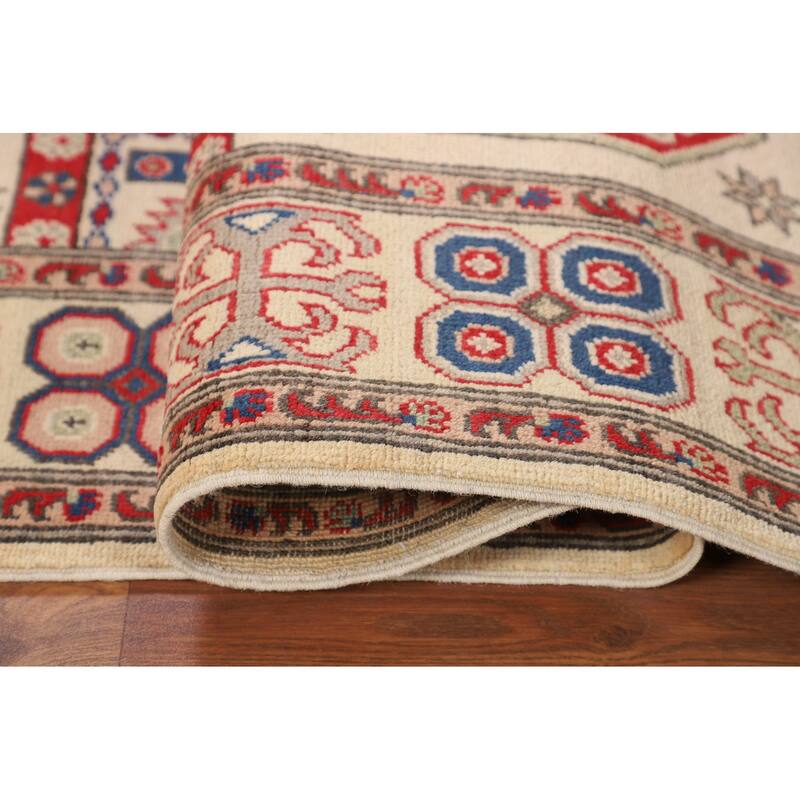Geometric Kazak Oriental Area Rug Hand-Knotted Bedroom Wool Carpet - 5'0" x 6'9"