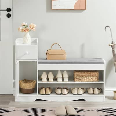 Entryway Storage Bench with Drawer and Cabinet - 11.8"D x 39.3"W x 26.7"H