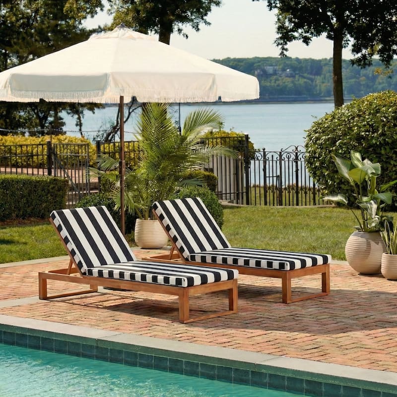 SAFAVIEH Outdoor Kaliyah Solid Wood Chaise Lounge Chair - 25Wx81Dx37H - Black/White