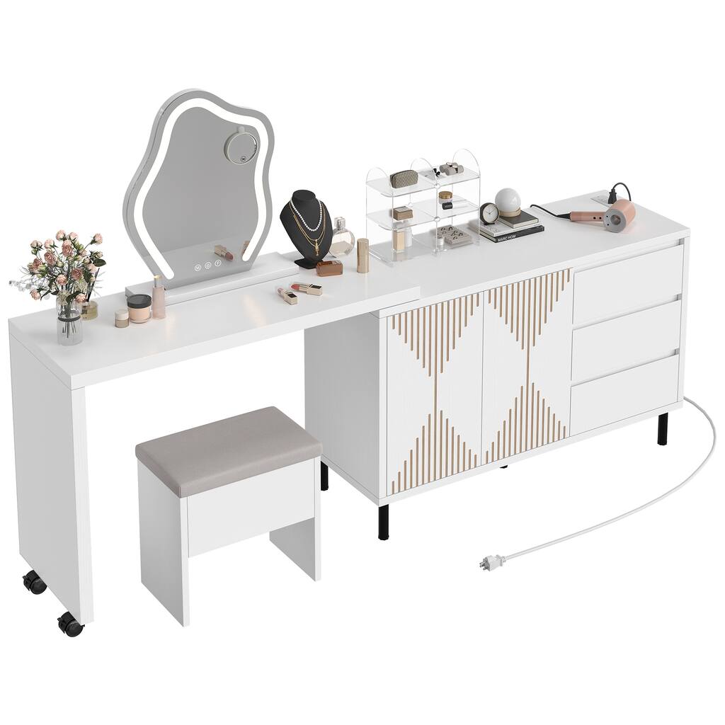 Moasis Makeup Vanity Table with Rotating Dresser and RGB Light
