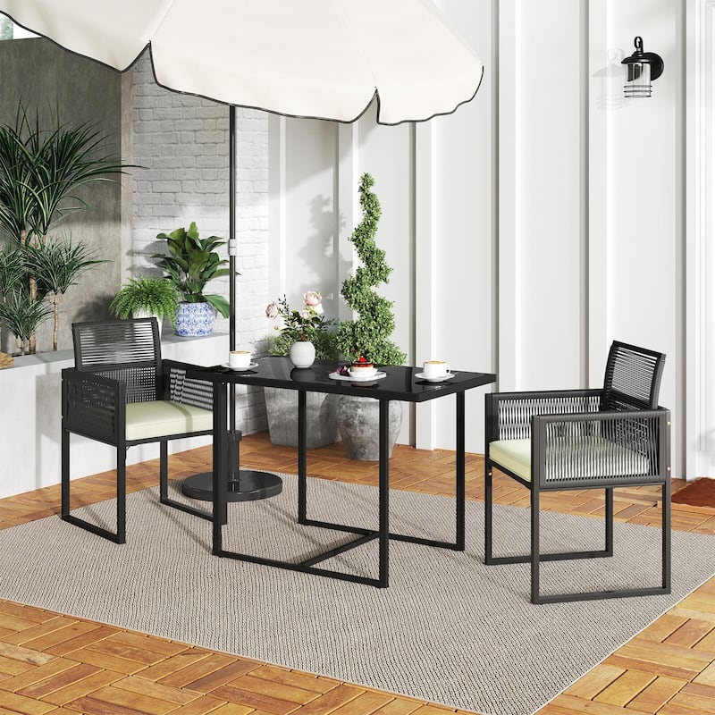 Costway 3 PCS Patio PE Wicker Furniture Set Cushioned Chairs with - See Details
