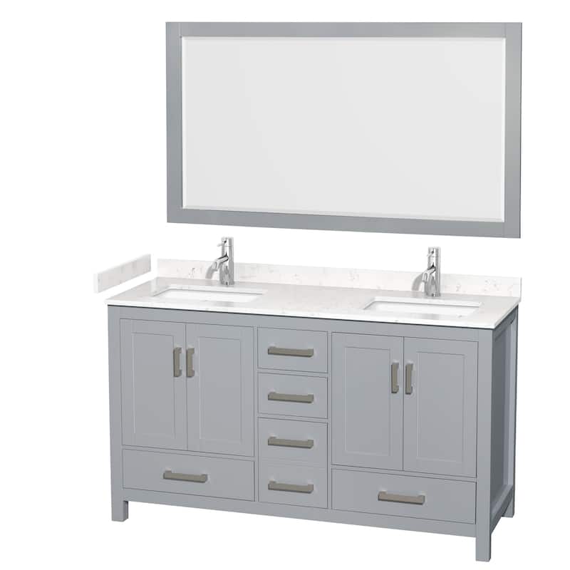 Wyndham Collection Sheffield 60" Double Bathroom Vanity, Carrara - Gray / Carrara Cultured Marble Top / Brushed