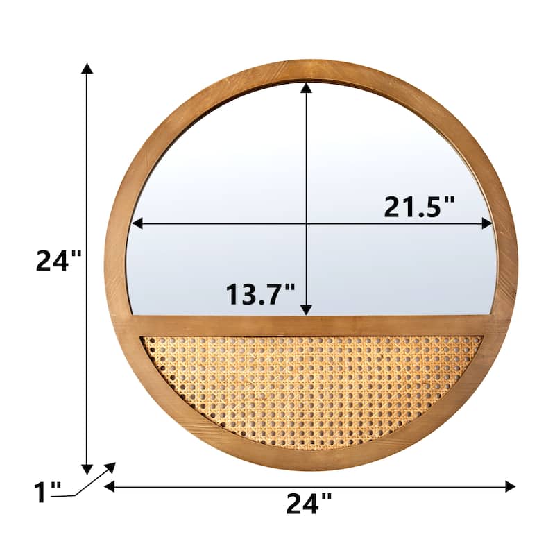 Rattan Boho Wall Mirror - 24"×24"